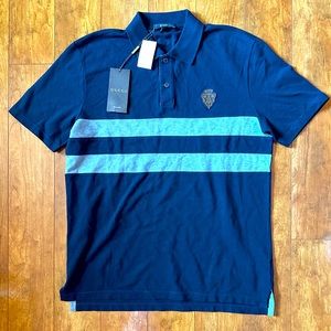 GUCCI Ace Crest Motif Logo Stripe Men Collar Polo Shirt XL NWT made in Italy